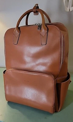 Bostanten Genuine Leather 15.6 inch Laptop Backpack Purse Bag Top Handle Brown - Image 1 of 4