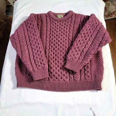 Vintage L.L. Suéter tejido con cable Bean 100 % lana Fisherman XL Borgoña Foto 1 de 4