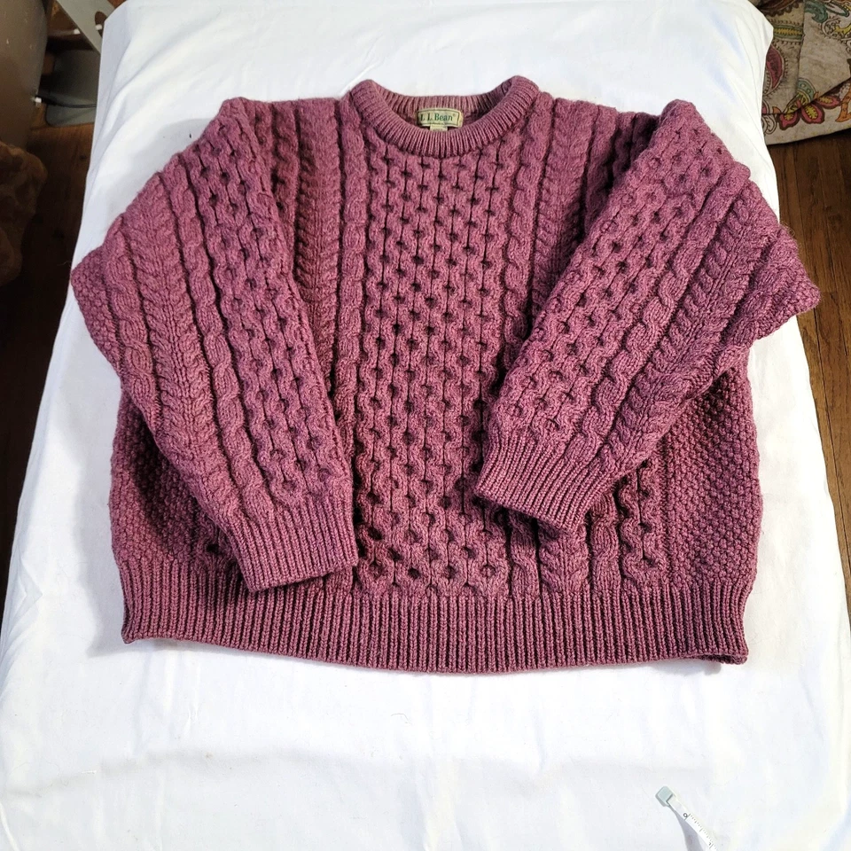 Vintage L.L. Suéter tejido con cable Bean 100 % lana Fisherman XL Borgoña Foto 1 de 4