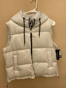 INTL Details Women’s Down Mix Zippered Hooded Puffer Vest Shiny Silver Size XL - Picture 1 of 7