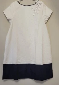 NWOT NEW Jacadi girls white and navy blue dress with flowers 12y - Picture 1 of 3