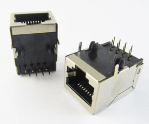 10pcs CAT5 Modular Network RJ45 59 8P8C PCB Female Jack Connector w/ Metal House - Photo 1/4