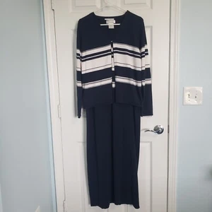 Vintage Pierre Cardin maglia maxi abito cardigan set taglia M marina nautica vecchio denaro - Foto 1 di 13
