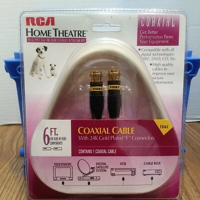 RCA Coaxial Cable With 24-k Gold-plated F Connectors 6ft work with DSS.DVD.CD - Image 1 of 4