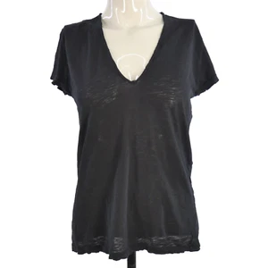 Zadig Voltaire T Shirt Top Black Short Sleeve Skull Rhinestones V Neck Size S - Picture 1 of 9