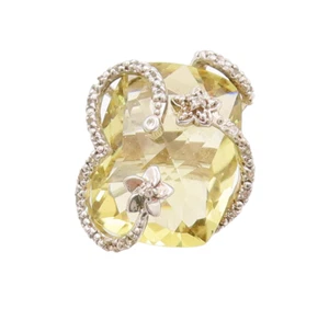 925 Sterling Silver Vintage Ring Floral Carved Amorphas Lime Quartz Sz 9 RG29865 - Picture 1 of 8