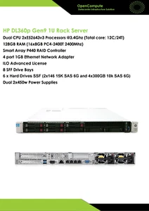 Server HP DL360p G9 2xE5-2680v4 CPU @2.4Ghz 56 vCPU/ RAM 128Go/ 2X300GB HDD - Picture 1 of 3