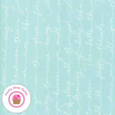 Moda LITTLE TREE 5093 16 Aqua Text Script LELLA BOUTIQUE Quilt Fabric CHRISTMAS - Image 1 of 4