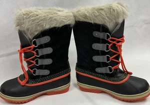 Sorel Winter Boots Youth 4 Black Joan Of Arctic Waterproof Lace Up Faux Fur Cuff - Picture 1 of 9
