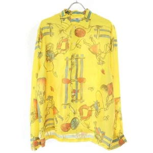 BODE NY BODY LOGO EMBROIDERY GRAPHIC PRINT SILK SHIRT YELLOW XL XXL Used MESC-0 - Picture 1 of 7