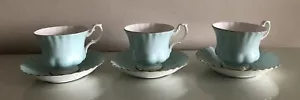 More details for royal albert turquoise cups and saucers x 3   bone china.