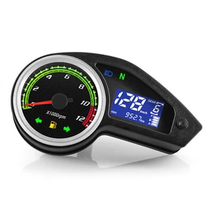 Universal LCD Motorcycle Speedometer Tachometer Fuel Digital Dash 0-12000RPM 12V - Picture 1 of 18