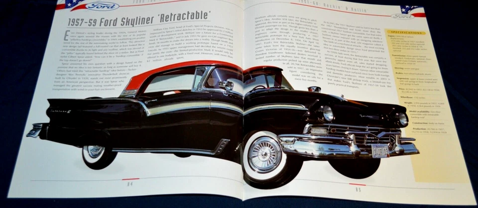 Ford Fairlane Skyliner 1957 impresión característica póster especificaciones artículo 12x21 57 Foto 1 de 1