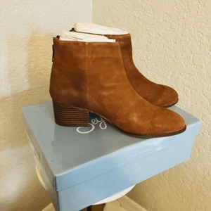 SEYCHELLES Floodplain Block Heel Suede Bootie, Brown/Cognac, Size 9 NWT - Picture 1 of 13