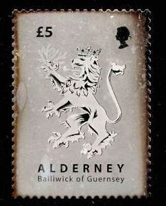 Alderney - Silver Foil Replica of 2008 £5 Stamp With Heraldic Lion