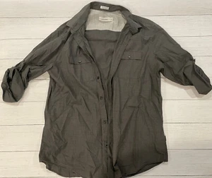 Calvin Klein Mens 3/4 sleeve button up shirt mens size Large Gray - Picture 1 of 3