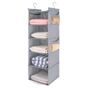 Space-Saving 5-Shelf Hanging Closet Organizer with Side Pockets Light Grey - Picture 1 of 8