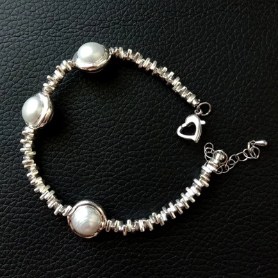 Cultured 14mm White Pearl Beaded Bracelet Handmade For Women Gift - Image 1 of 4