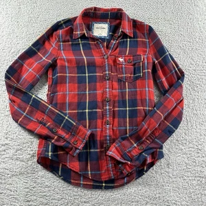 Abercrombie Fitch Shirt Youth Medium Plaid Flannel Button Up Red Long Sleeve - Picture 1 of 7