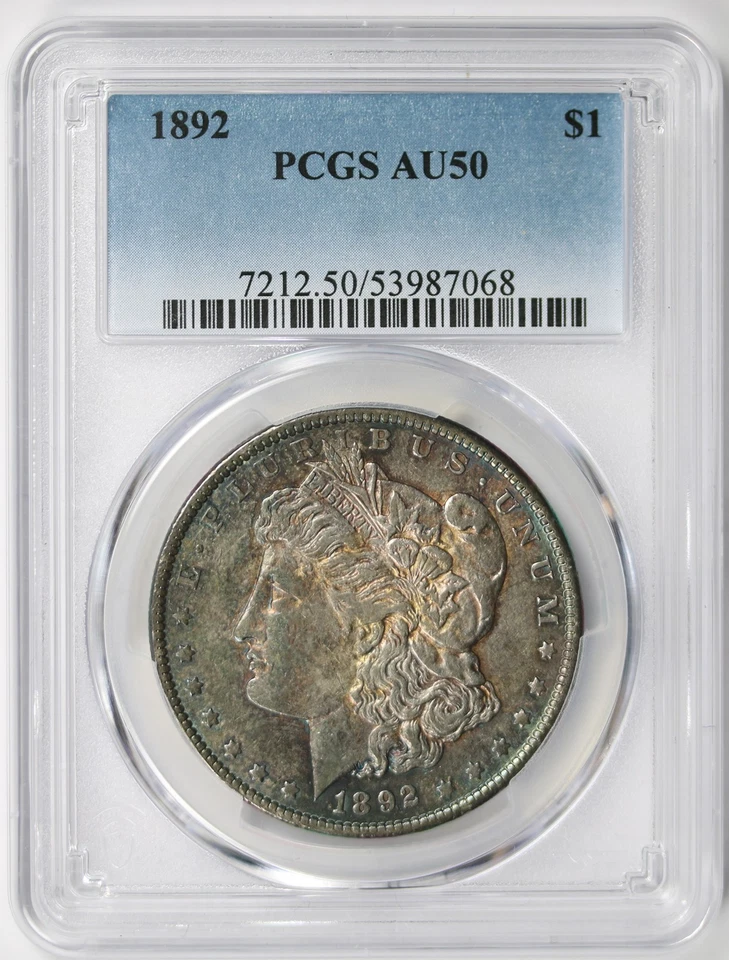 Dólar Morgan 1892 $1 AU 50 PCGS tonificado Foto 1 de 4