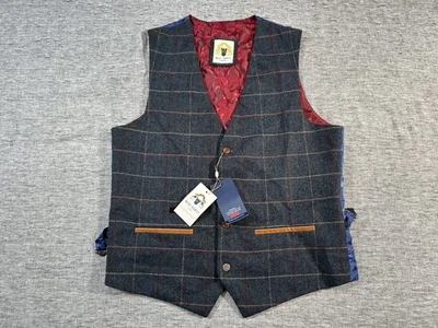 Chaleco Chaleco Marc Darcy Eton Para Hombres 42 Espiga Cuadros 3 Botones Hebillas Cinchadas Foto 1 de 4