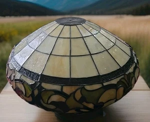 Buntglas Lampenschirm Tiffany-Stil, 10" Höhe, 22" Breite Vintage grün gold lila  - Bild 1 von 23