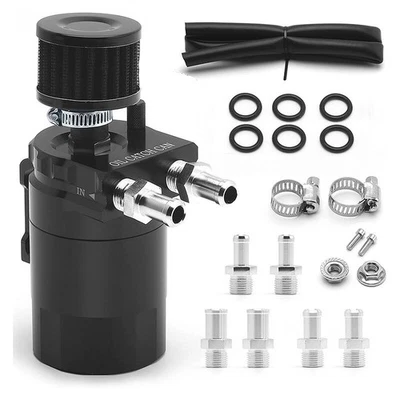 Black Oil Catch Can Kit Reservoir Baffled Tank with Breather Filter Universal Foto 1 de 4
