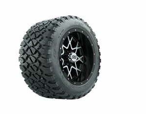 Set of 4 GTW 12" Vortex Black/Machined Golf Cart Wheels on 20X10-12 A/T Tires - Picture 1 of 7