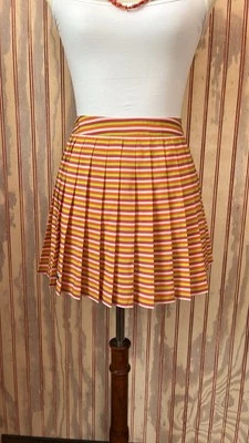 Lacoste Striped Knife Pleated Mini Tennis Skirt Orange & Yellow Side Zip Size 36 - Image 1 of 4