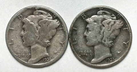 1931 and 1931-S 10C Mercury Dimes 90% Silver Cover