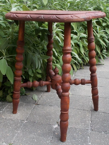 Hand Carved Wood Bobbin Legs Display Coffee tea Wine Table  Beautiful Cover