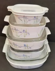 10 pc Corning Shadow Iris Casserole Dishes w/ Pyrex Lids + Corning Lid - Picture 1 of 12