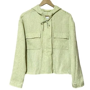 Avec Les Filles Hooded Tweed Jacket Womens L Green Zip Snap Short Coat NWT - Picture 1 of 6