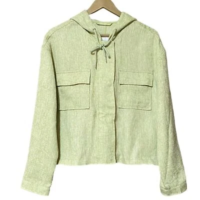 Avec Les Filles Hooded Tweed Jacket Womens L Green Zip Snap Short Coat NWT - Image 1 of 4