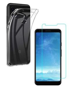 For GOOGLE PIXEL 3A XL CLEAR CASE + TEMPERED GLASS SCREEN PROTECTOR SHOCKPROOF