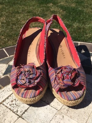 Karen Scott Margarida Natural Listra Vermelha Estilingue Traseiro Casual Wedge Feminino EUA 5.5 - Imagem 1 de 4