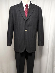 STRUCTURE Le Collezioni Vintage 80s Suit Medium made in ITALY Charcoal Stripe - Picture 1 of 9