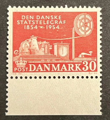 Sellos de viaje: estampillas de Dinamarca de 1954 Mi 351 centenario de telegrafía como nuevas MNH OG Foto 1 de 4