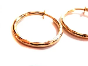 CLIP-ON EARRINGS WAVY ROUND HOOP GOLD OR SILVER HYPO-ALLERGENIC 1 INCH HOOPS - Picture 1 of 2