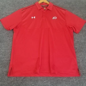 Utah Utes Under Armour Heat Gear Short Sleeve Polo Shirt Men 2XL Red Logos - Picture 1 of 14