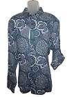 Perry Ellis Long Sleeve Shirt XXL Dark Blue Abstract Geo 100% Linen Untucked NWT