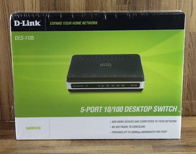 D-Link DES-1105 Wired 5-Port 10/100 Desktop Switch Factory Sealed - Image 1 of 4