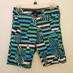 Volcom Swim Trunks Mens 28 Mod Tech Blue Black Geometric Pocket Inseam 9" - Picture 1 of 9