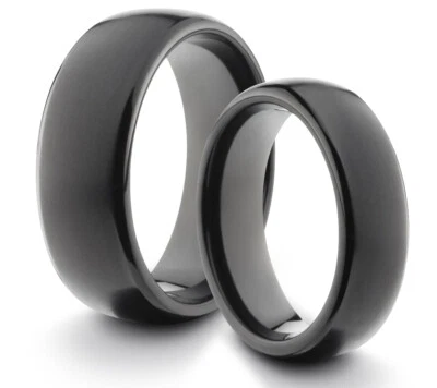 CONJUNTO DE DOS ANILLOS SUYA Y SUYA 8MM/6MM Titanio Negro Mate Ajuste Cómodo Alianza de Boda Foto 1 de 3