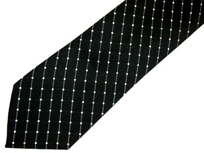 Geoffrey Beene Mens Necktie Tie Black Silver Checkered Polka Dot 59" Career - Image 1 of 4