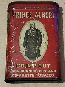 Vintage Old Prince Albert Crimp  Long Burning Pipe & Cigarette Tobacco Tin Can