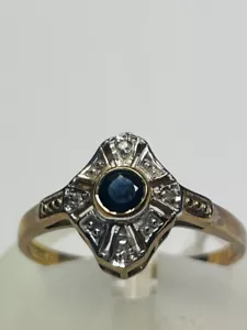 UNUSUAL 9ct Gold Blue Sapphire & Diamond Cluster Ring - Picture 1 of 2