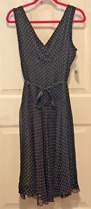 Eliza J Women Fit Flare Silk Dress Size 10 Black White Polka Dot Lined VNeck NWT - Picture 1 of 12