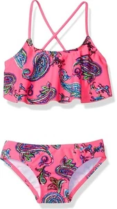 Kanu Surf Big Girls' Alania Flounce Bikini Beach Sport 2 Piece Pink, 14 MSRP $33 - Picture 1 of 5