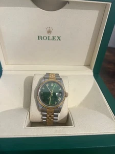 Rolex Datejust 16233 Custom Green Roman Dial Watch Box Papers - Picture 1 of 5